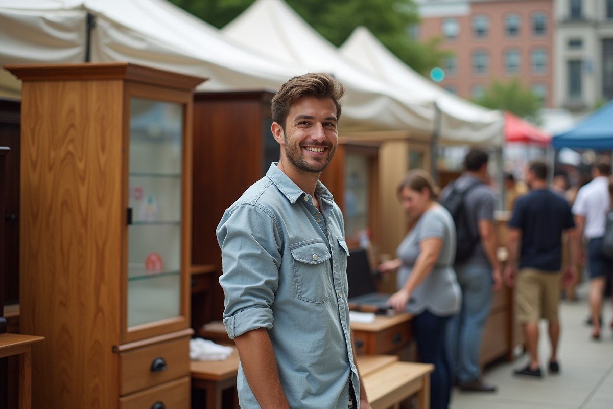 Jeune homme triant des meubles lors d