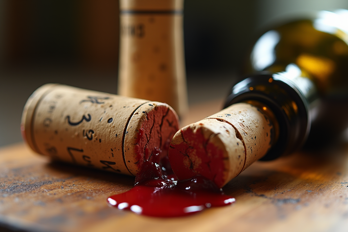 Bouchon de vin en liège endommagé à côté d