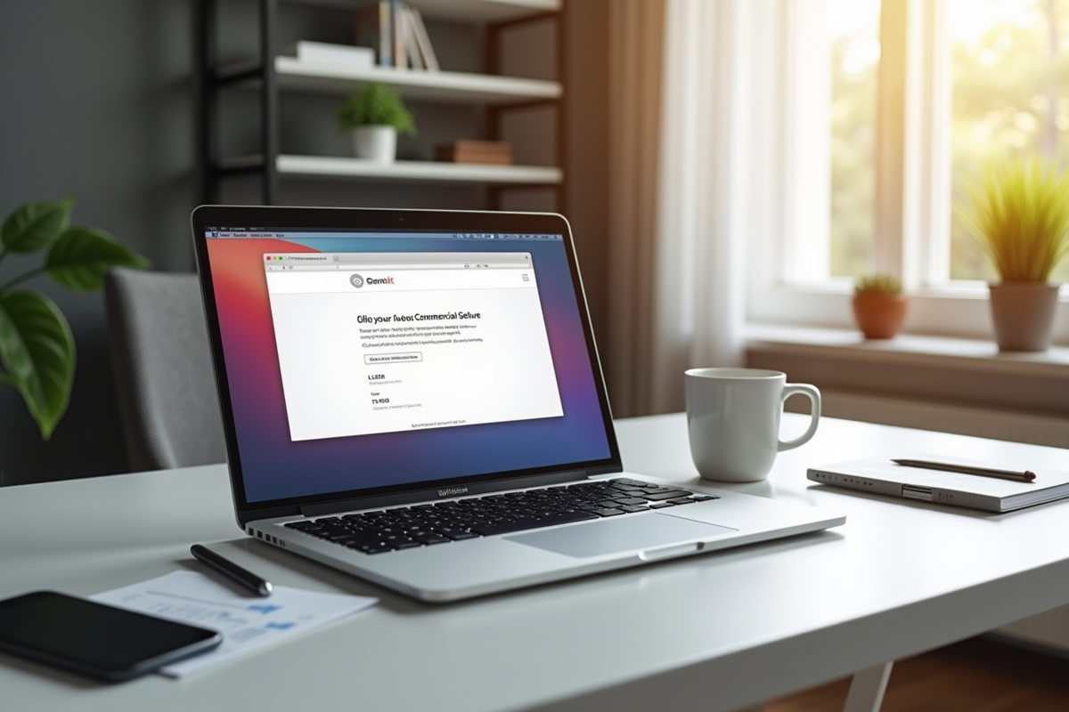 Ordinateur portable avec email demande geste commercial dans un bureau