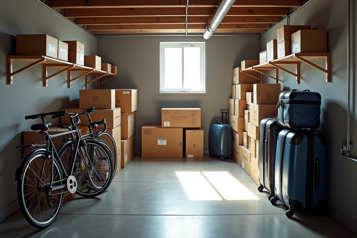 Espace de stockage propre dans un sous-sol bien organisé
