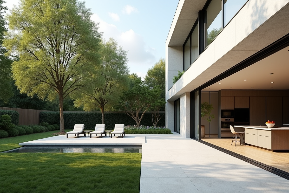 Extension de maison contemporaine avec grandes fenêtres sur jardin