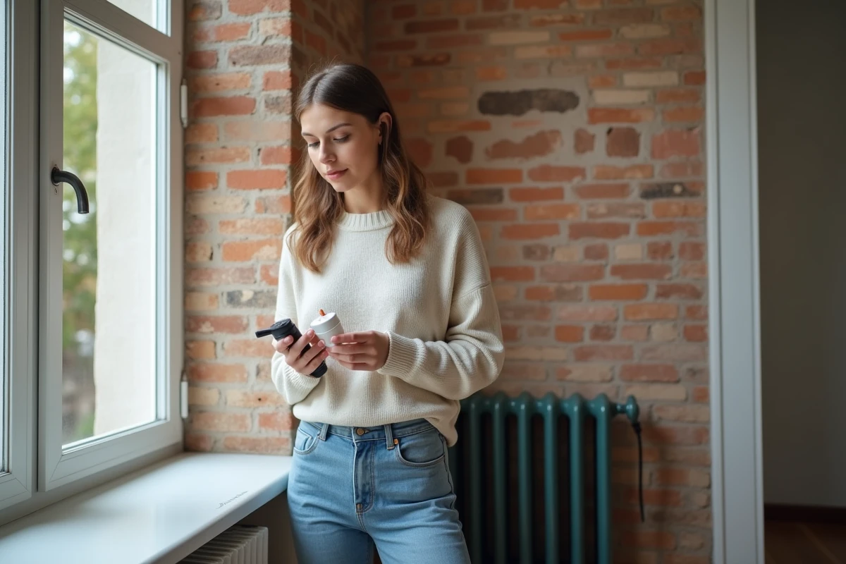 Jeune femme compare des adaptateurs de radiateur pr&egrave;s d
