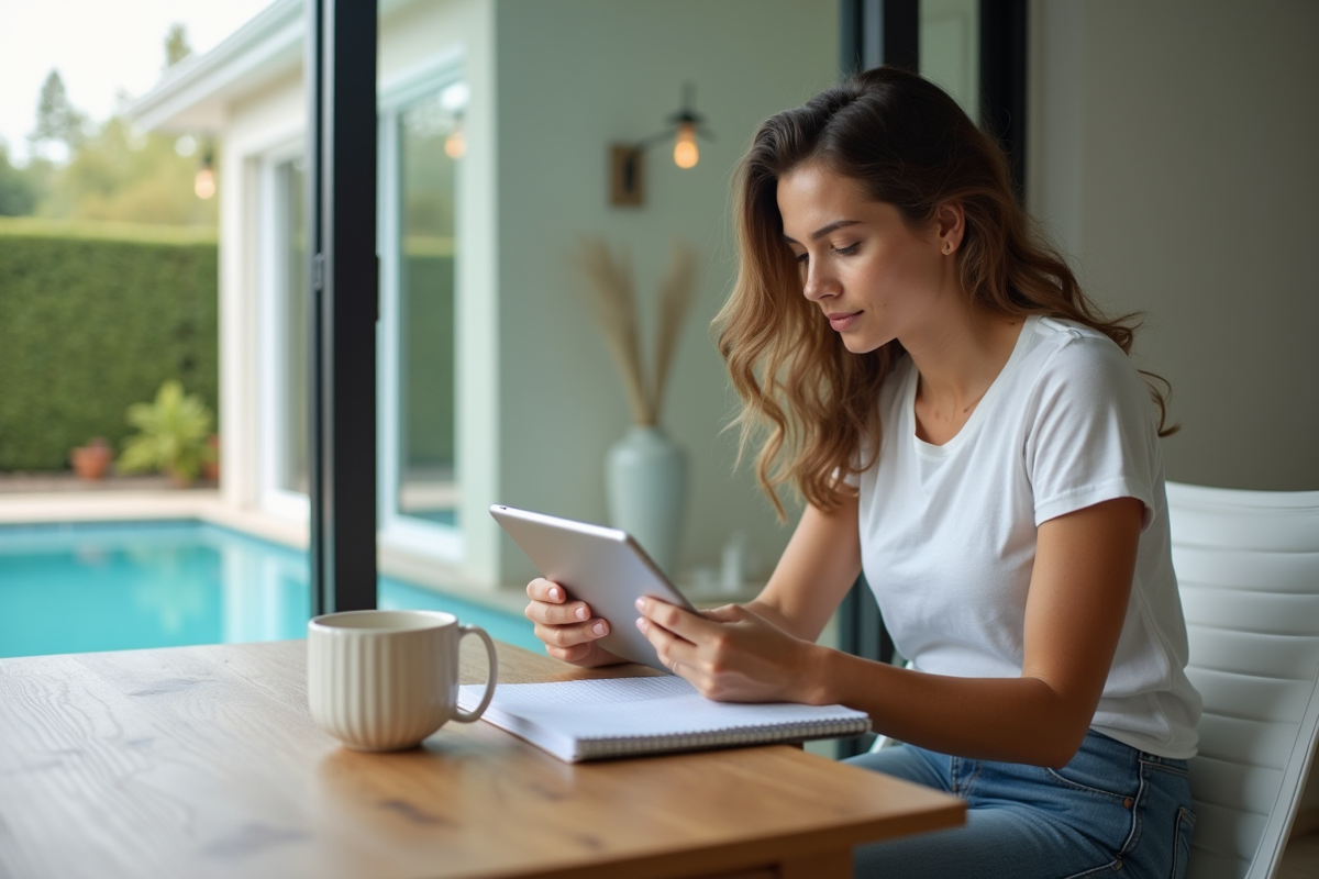 Jeune femme lisant un guide d