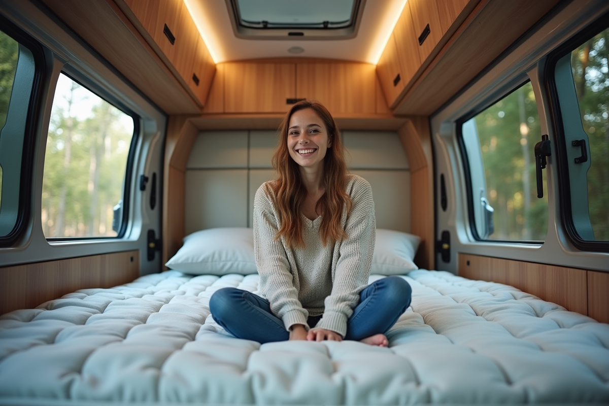 Femme souriante assise au pied d