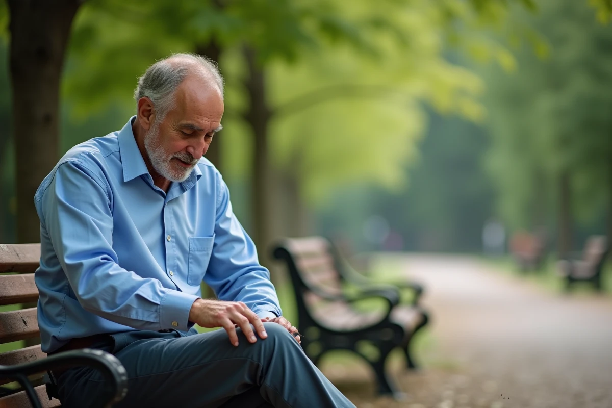 Homme assis sur un banc dans un parc en train d