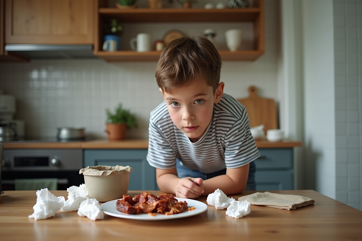 Jeune triant déchets dans une cuisine moderne