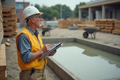 Ouvrier en vestiaire de s&eacute;curit&eacute; examine un b&eacute;ton frais