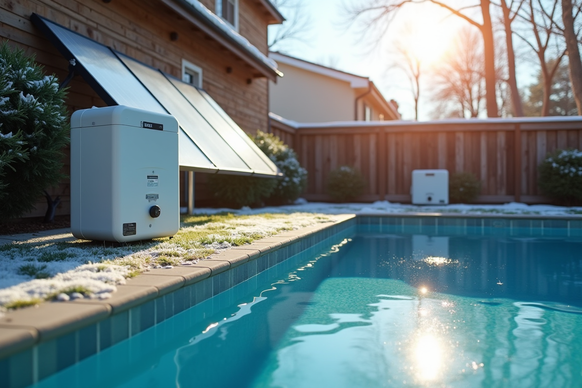Focus sur panneaux solaires et équipement de chauffage piscine en hiver