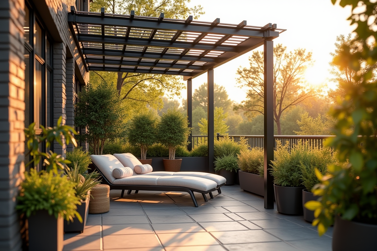 Petite pergola en métal pour terrasse cosy et ombragée