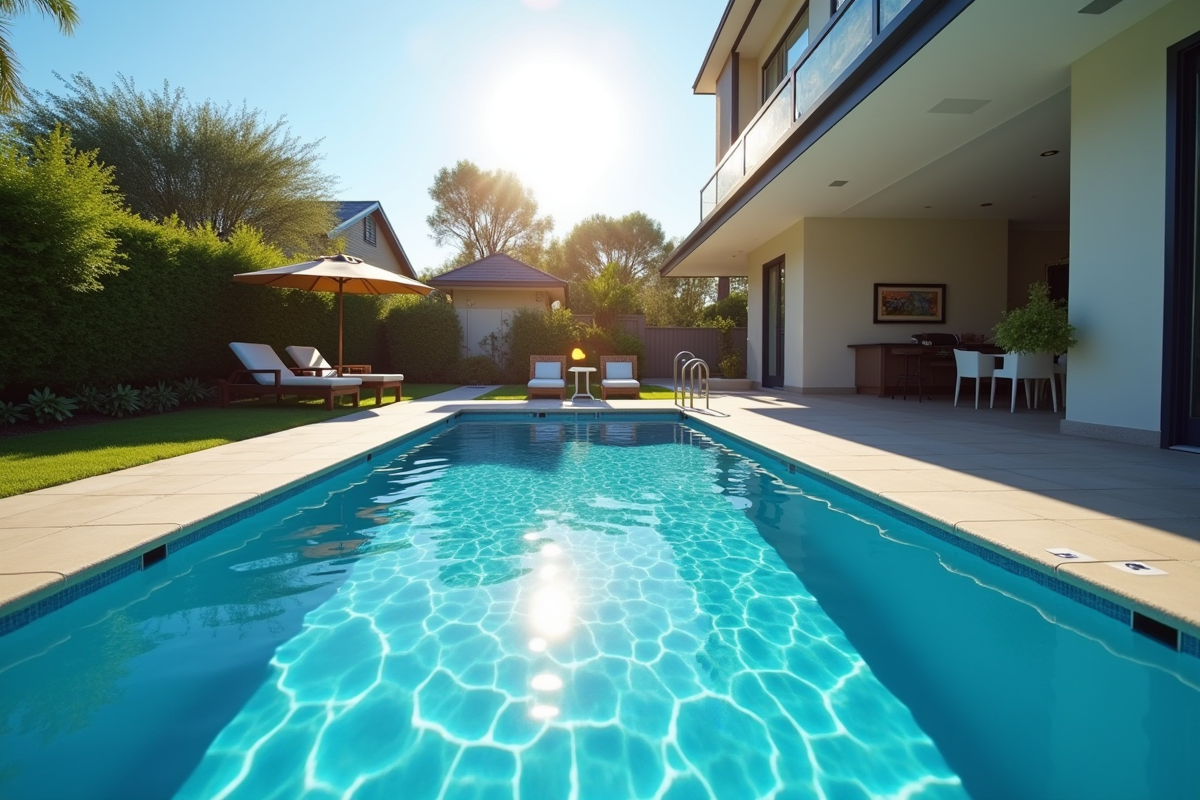 Piscine sécurisée dans un jardin familial ensoleillé