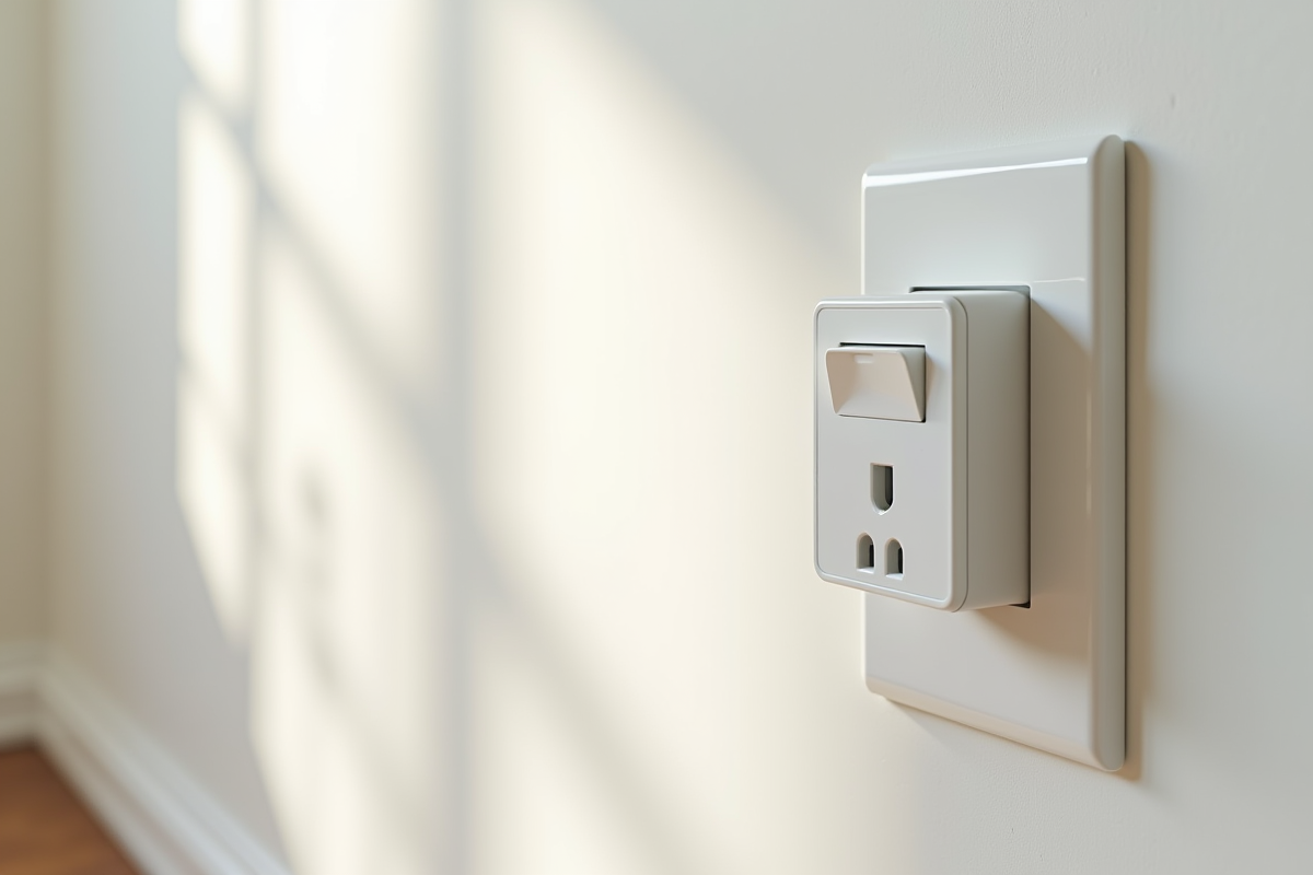 Prise électrique propre et sécurisée dans une salle rénovée en lumière naturelle