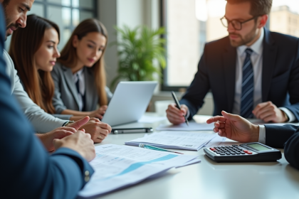Groupe de professionnels vérifiant des documents de location
