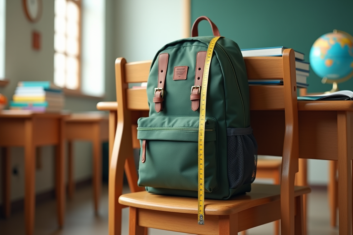 Sac à dos classique suspendu à une chaise dans une classe chaleureuse
